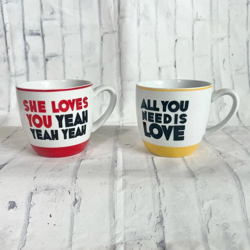 The Beatles Coffee Mugs Set of 2 Bluw Lyric All You Need Is Love Vintage Vibe